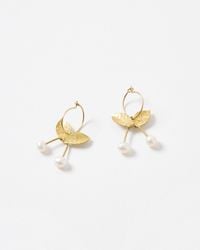 Oliver Bonas - Ola Gold Tone Brass & Faux Pearl Cherry Hoop Earrings - Lyst