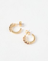 Oliver Bonas - Evie Pink Gem Gold Tone Hoop Earrings - Lyst