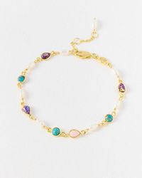 Oliver Bonas - Tricia Gemstone & Freshwater Pearl Gold Plated Chain Bracelet - Lyst