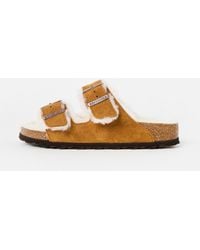Birkenstock - Arizona Shearling Tan Suede Sandals, Size 3 - Lyst