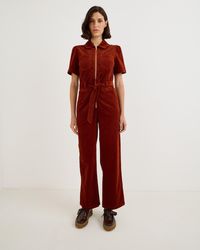 Oliver Bonas - Red Corduroy Zip Up Short Sleeve Jumpsuit, Size 12 - Lyst