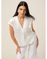 Oltre - T-Shirt Bimaterica Con Scollo A V Donna, Taglia - Lyst