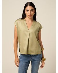 Oltre - T-Shirt Bimaterica Con Scollo A V Donna, Taglia - Lyst
