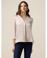 Oltre - T-Shirt Bimaterica Con Scollo A V Donna, Taglia - Lyst