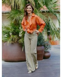 Oltre - Pantaloni Palazzo Con Ricami See-Through Donna, Taglia - Lyst