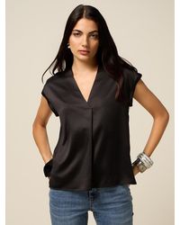 Oltre - T-Shirt Bimaterica Con Scollo A V Donna, Taglia - Lyst