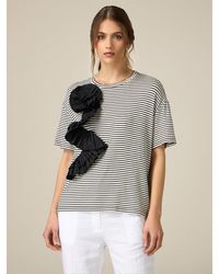 Oltre - T-shirt a righe con rouche - Lyst