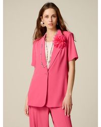 Oltre - Blazer Maniche Corte Con Applicazione Floreale Donna, Taglia - Lyst