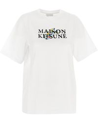 Maison Kitsuné - Floral Logo Embroidery T-shirt - Lyst