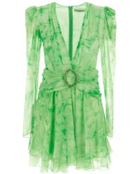 Alessandra Rich - Violet Print Silk Pleated Mini Dress - Lyst