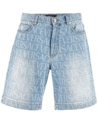 Versace - Allover Denim Shorts - Lyst