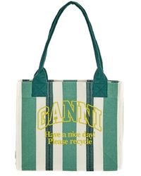 Ganni - Large Striped Canvas Tote Bag - Lyst