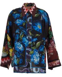 Dolce & Gabbana - Oversize Silk Shirt With Floral - Lyst
