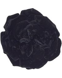 Saint Laurent - Small Wild Rose Brooch In Crushed Velvet And Metal - Lyst