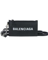 Balenciaga - Logo-print Full-grain Leather Cardholder With Lanyard - Lyst