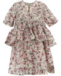 Ganni - Printed Cotton Flounce Mini Dress - Lyst