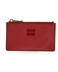 Miu Miu - Logo Zipped Leather Cardholder - Lyst