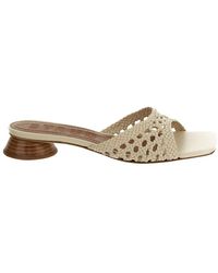 STAUD - Simone Cream Leather Crochet Heel - Lyst