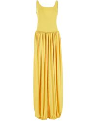 Lanvin - Gathered Skirt V-neckline Long Dress - Lyst