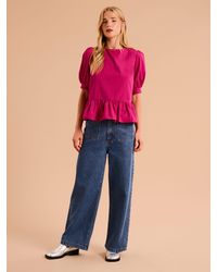 OMNES - Ellie Frill Hem Puff Sleeve Cotton Blouse - Lyst