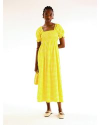 OMNES - Megan Gingham Print Shirred Midi Dress - Lyst
