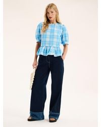 OMNES - Ellie Frill Hem Puff Sleeve Printed Cotton Blouse - Lyst