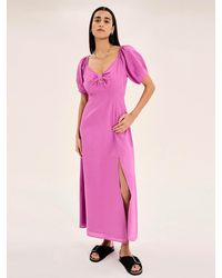 OMNES - London Linen Bow Detail Midi Dress - Lyst