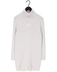 Calvin Klein Minikleid Monogram Roll Neck Sweater Dress Nicht-gerade - Weiß