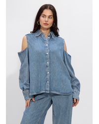 Catwalk Junkie - Damen Blusen Open Shoulder Denim Blouse - Lyst