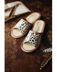 ONAIE Leopard Leather Open Toe Slippers - Multicolour