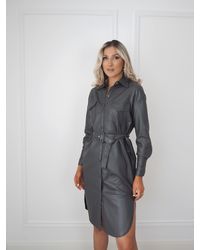 Ontrend Grey Faux Leather Belted Dress