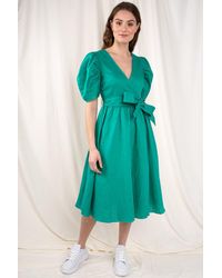 Glamorous Effie Puff Sleeve Midi Dress - Green