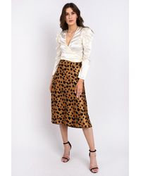 Vero Moda Satin Leopard Slip Skirt - Brown