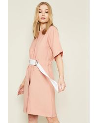 Native Youth Maisie Stand Collar Shift Dress With Contrast Belt - Pink