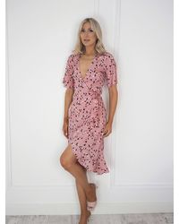 Ontrend - Laura Printed Pink Wrap Dress - Lyst