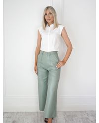 Ontrend - Sage Green Faux Leather Trousers - Lyst