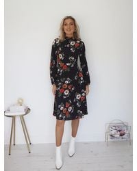 Ontrend - Sofia Navy And Red Floral Long Sleeve Midi Dress - Lyst