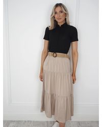 Ontrend - Beige Midi Skirt With Belt - Lyst