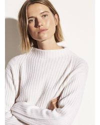 Vince Wool Cashmere Traveling Rib Double V-neck Sweater in White - Lyst