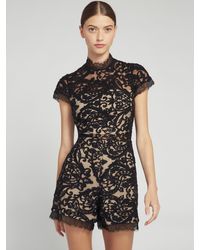 Alice + Olivia Alaina Beaded Lace Romper - Black
