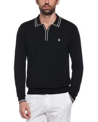 Original Penguin - Long Sleeve Quarter Zip Polo Jumper In True Black - Lyst