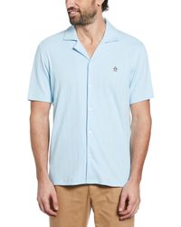 Original Penguin - Organic Cotton Striped Shirt With Camp Collar - Lyst
