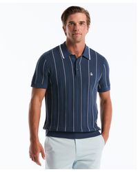 Original Penguin - Vertical Mesh Stripe Sweater Polo In Sargasso Sea - Lyst