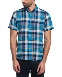Original Penguin - Linen Ecovero Blend Plaid Shirt In Mosaic Blue - Lyst