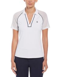 Original Penguin - Women's V-neck Mesh Block Short Sleeve Golf Polo Shirt With Contrast Piping In Bright White - Lyst