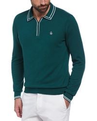 Original Penguin - Long Sleeve Quarter Zip Polo Jumper In June Bug - Lyst