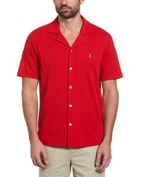 Original Penguin - Organic Cotton Striped Shirt With Camp Collar - Lyst