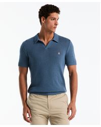 Original Penguin - Textured Johnny Collar Sweater Polo In Copen Blue - Lyst