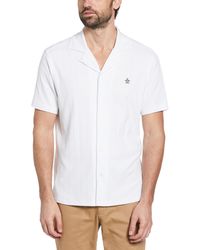 Original Penguin - Organic Cotton Striped Shirt With Camp Collar - Lyst
