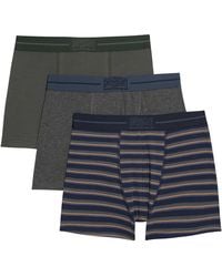 Original Penguin - 3 Pack Plain And Striped Underwear In Blue/green/grey - Lyst